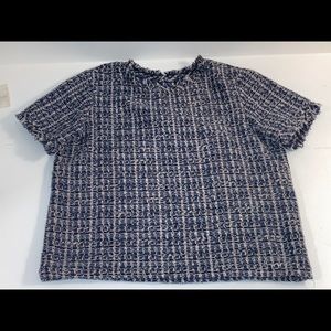 Navy, black and white tweed blouse.